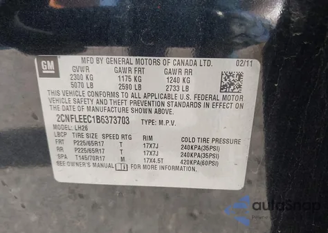 2011 Chevrolet Equinox 1Lt z USA, uszkodzony, nr VIN 2CNFLEEC1B6373703